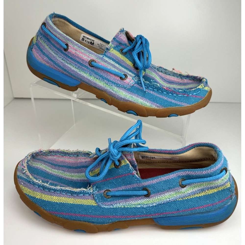 Twisted X Boots Women's Size 8.5M Blue Striped Loafer Clogs Canvas Boat Shoes